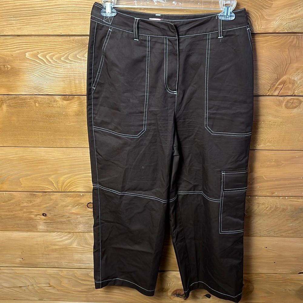 Revolve‎ KITRI Wide Leg High W Cargo Crop Pants Women 10 Brown Grunge Streetwear